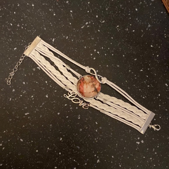 Handmade Faux Leather Bracelet w Hand Painted Alcohol Ink Art Under Domed Glass - Picture 3 of 3